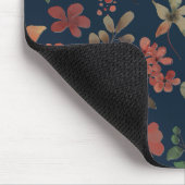 アンティーク水色プリントフローラオンネイビー マウスパッド (コーナー)