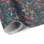 アンティーク水色プリントフローラオンネイビー ラッピングペーパー (ロールコーナー)