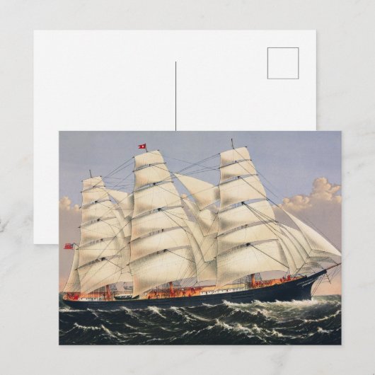 アンティーク海洋帆船 Currier & Ives ポストカード (正面/裏面)