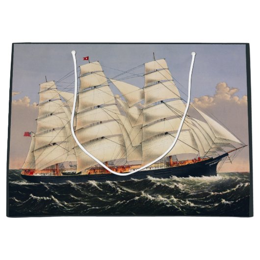 アンティーク海洋帆船 Currier & Ives ラージペーパーバッグ (正面)
