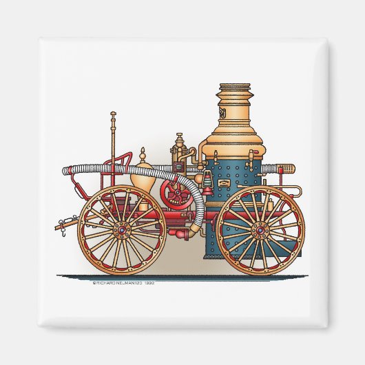 アンティーク消防車パンプートラックスクエアマグネット マグネット (正面)