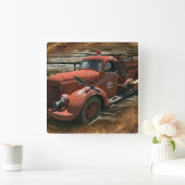 アンティーク消防車ヴィンテージ消防車 スクエア壁時計 (ホーム)