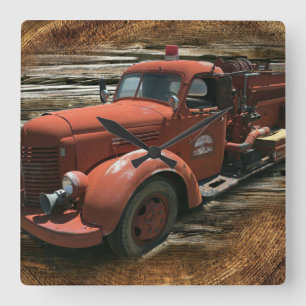 アンティーク消防車ヴィンテージ消防車 スクエア壁時計