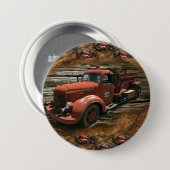 アンティーク消防車ヴィンテージ消防車 缶バッジ (正面&裏面)