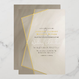 アンティーク灰色金ゴールドフレーム結婚タイポグラフィ金ゴールド 箔招待状