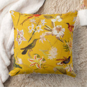 アンティーク熱帯ハミングバードジャングルパターンイエロー クッション (ブランケット)