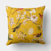 アンティーク熱帯ハミングバードジャングルパターンイエロー クッション (裏面)