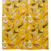 アンティーク熱帯ハミングバードジャングルパターンイエロー シャワーカーテン (正面)