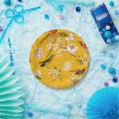 アンティーク熱帯ハミングバードジャングルパターンイエロー ペーパープレート (パーティー)