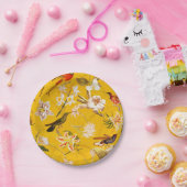 アンティーク熱帯ハミングバードジャングルパターンイエロー ペーパープレート (パーティー)