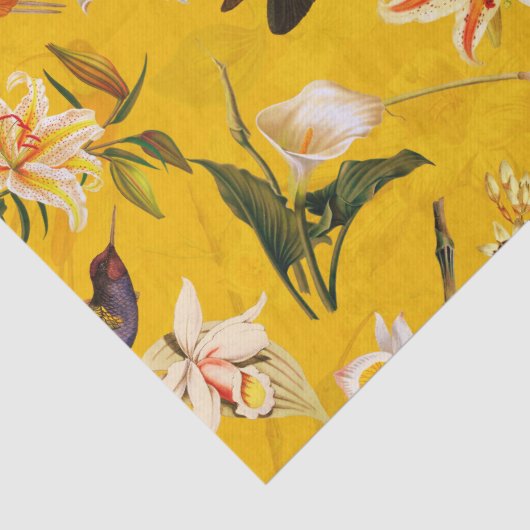 アンティーク熱帯ハミングバードジャングルパターンイエロー 薄葉紙 (詳細)