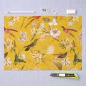 アンティーク熱帯ハミングバードジャングルパターンイエロー 薄葉紙 (クラフト)