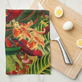 アンティーク熱帯パロツジャングルパターン キッチンタオル (四つ折り)