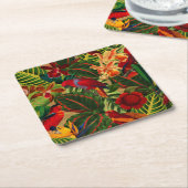 アンティーク熱帯パロツジャングルパターン スクエアペーパーコースター (アングル)