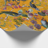 アンティーク熱帯性花と鳥のジャングルで黄色 ラッピングペーパー (角)