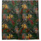 アンティーク熱帯花と鳥のジャングル模様 シャワーカーテン (正面)