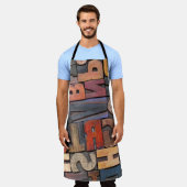 アンティーク版の印刷ブロックにカラーのインクパティを付ける エプロン (着用した状態)