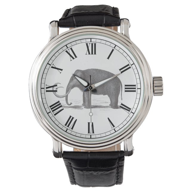 アンティーク版木、銅版、版画ウーリーマンモスローマ数字 腕時計 (正面)