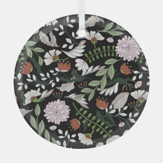 アンティーク版木、銅版、版画フラワーハンド絵を描 ガラスオーナメント