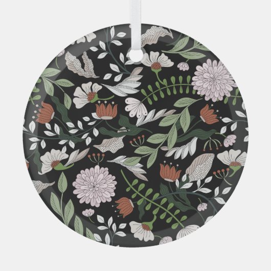 アンティーク版木、銅版、版画フラワーハンド絵を描 ガラスオーナメント (正面)