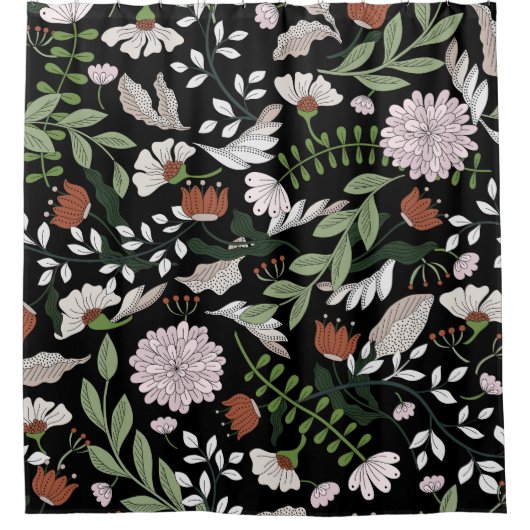 アンティーク版木、銅版、版画フラワーハンド絵を描 シャワーカーテン (正面)