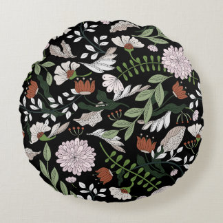 アンティーク版木、銅版、版画フラワーハンド絵を描 ラウンドクッション