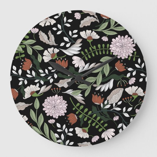 アンティーク版木、銅版、版画フラワーハンド絵を描 ラージ壁時計 (正面)