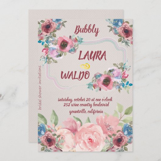 アンティーク牡丹バブリーブライダルシャワー箔 招待状 (正面/裏面)