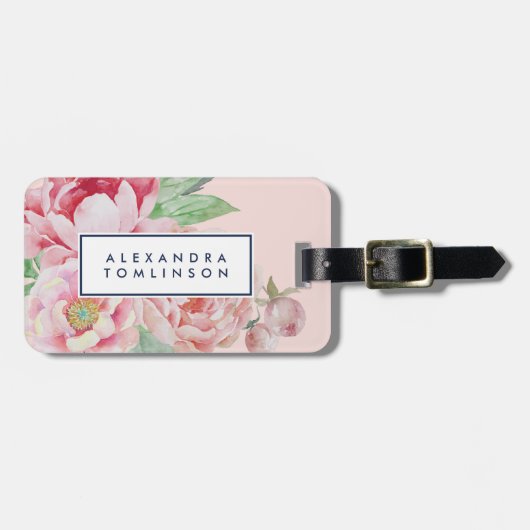 アンティーク牡丹パーソナライズされた ラゲッジタグ (正面横)