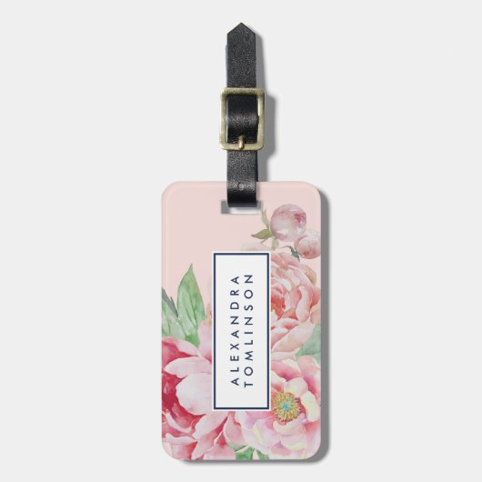 アンティーク牡丹パーソナライズされた ラゲッジタグ (正面縦)