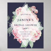 アンティーク牡丹ブライダルシャワーウェルカムサイン ポスター (正面)