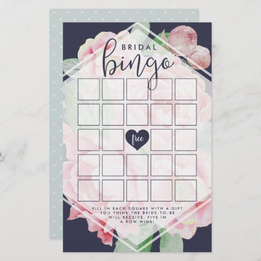 アンティーク牡丹ブライダルシャワービンゴゲーム (正面/裏面)