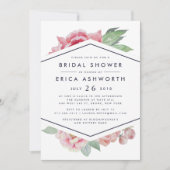 アンティーク牡丹ブライダルシャワー招待 |白 招待状 (正面)