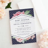 アンティーク牡丹ベビーシャワー招待状 |ネイビー 招待状