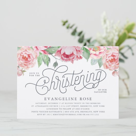 アンティーク牡丹《キリスト教》洗礼式や命名式招待状 招待状 (スタンド正面)