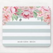アンティーク牡丹&セージストライプ マウスパッド (正面)