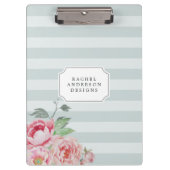 アンティーク牡丹 |水彩フローラ ストライプの クリップボード (正面)