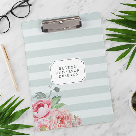 アンティーク牡丹 |水彩フローラ ストライプの クリップボード