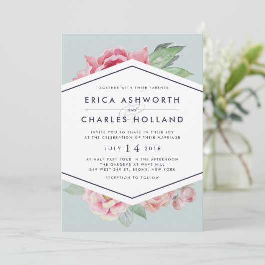 アンティーク牡丹 |赤面とセージ結婚式招待状 招待状 (スタンド正面)