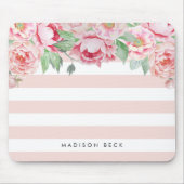 アンティーク牡丹&赤面ピンクストライプ マウスパッド (正面)