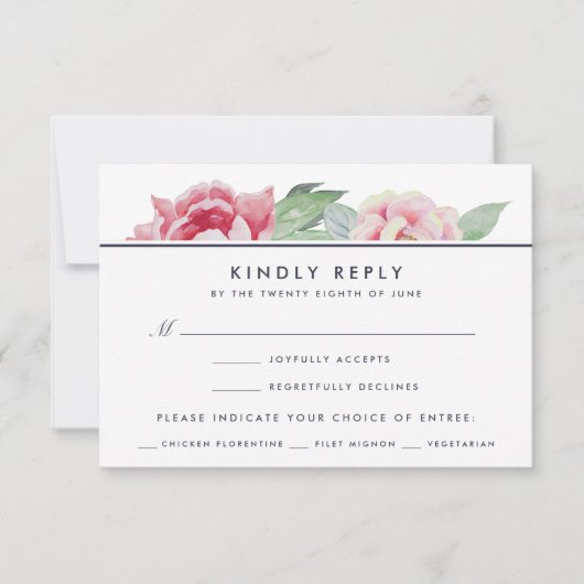アンティーク牡丹RSVPカードと食事の選択 出欠カード (正面)