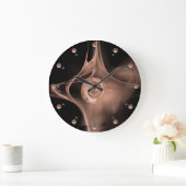 アンティーク玉付き黒色ピンクフラクタルバラ ラージ壁時計 (ホーム)