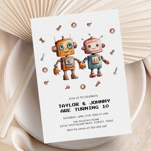 アンティーク玩具ロボット子供の誕生日 招待状