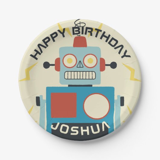 アンティーク玩具ロボット誕生日 ペーパープレート (正面)