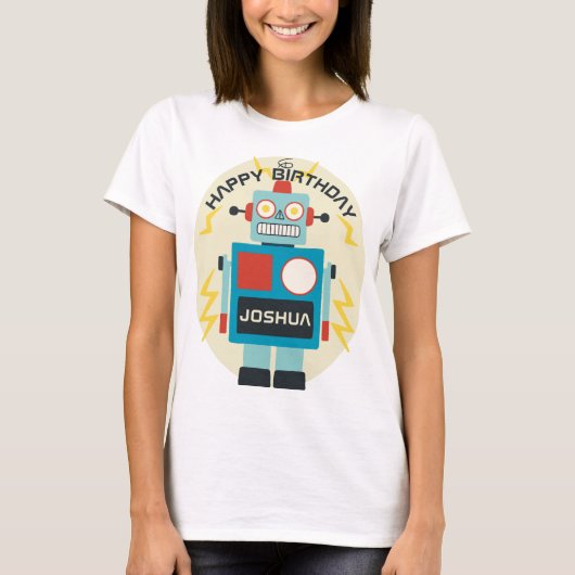 アンティーク玩具ロボット誕生日 Tシャツ (正面)