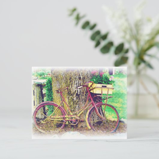 アンティーク用花籠付き自転車 ポストカード (スタンド正面)