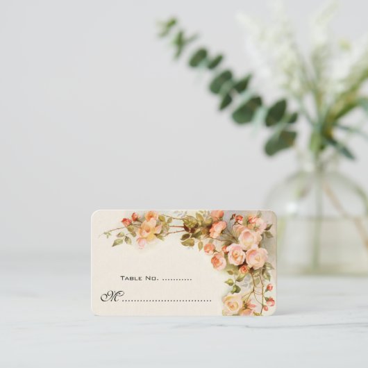 アンティーク登山のバラ結婚、のテーブル番号 プレイスカード (スタンド正面)