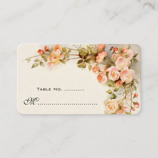 アンティーク登山のバラ結婚、のテーブル番号 プレイスカード (正面)