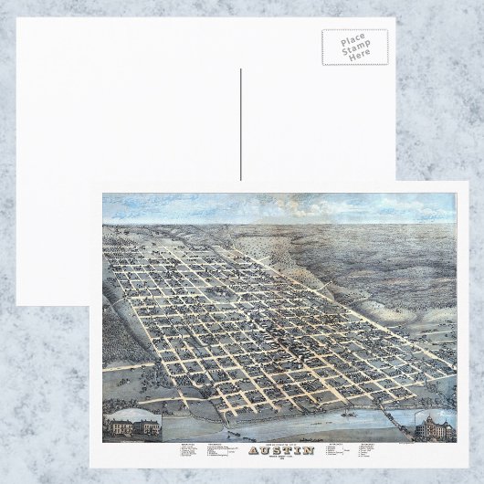 アンティーク空中都市オースティンの地図テキサス州, 1873 ポストカード