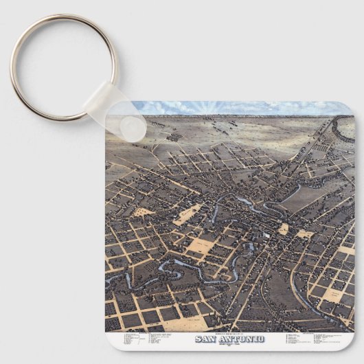 アンティーク空中都市サンアントニオの地図テキサス州1873 キーホルダー (正面)